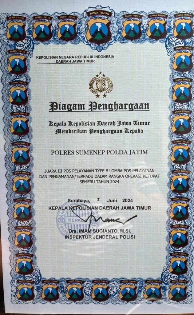 Polres Sumenep Raih Juara 3 Pos Pelayanan Operasi Ketupat 2024, Kapolres AKBP Henri Berkomitmen Terus Memberikan Pelayanan Terbaik Kepada Masyarakat 2 WhatsApp Image 2024 06 04 at 12.55.11 1